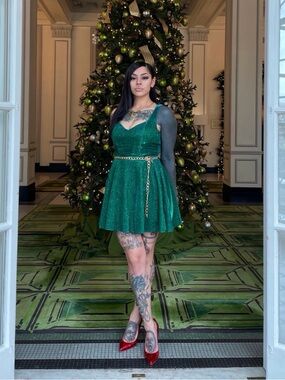 Emerald green sparkly dress